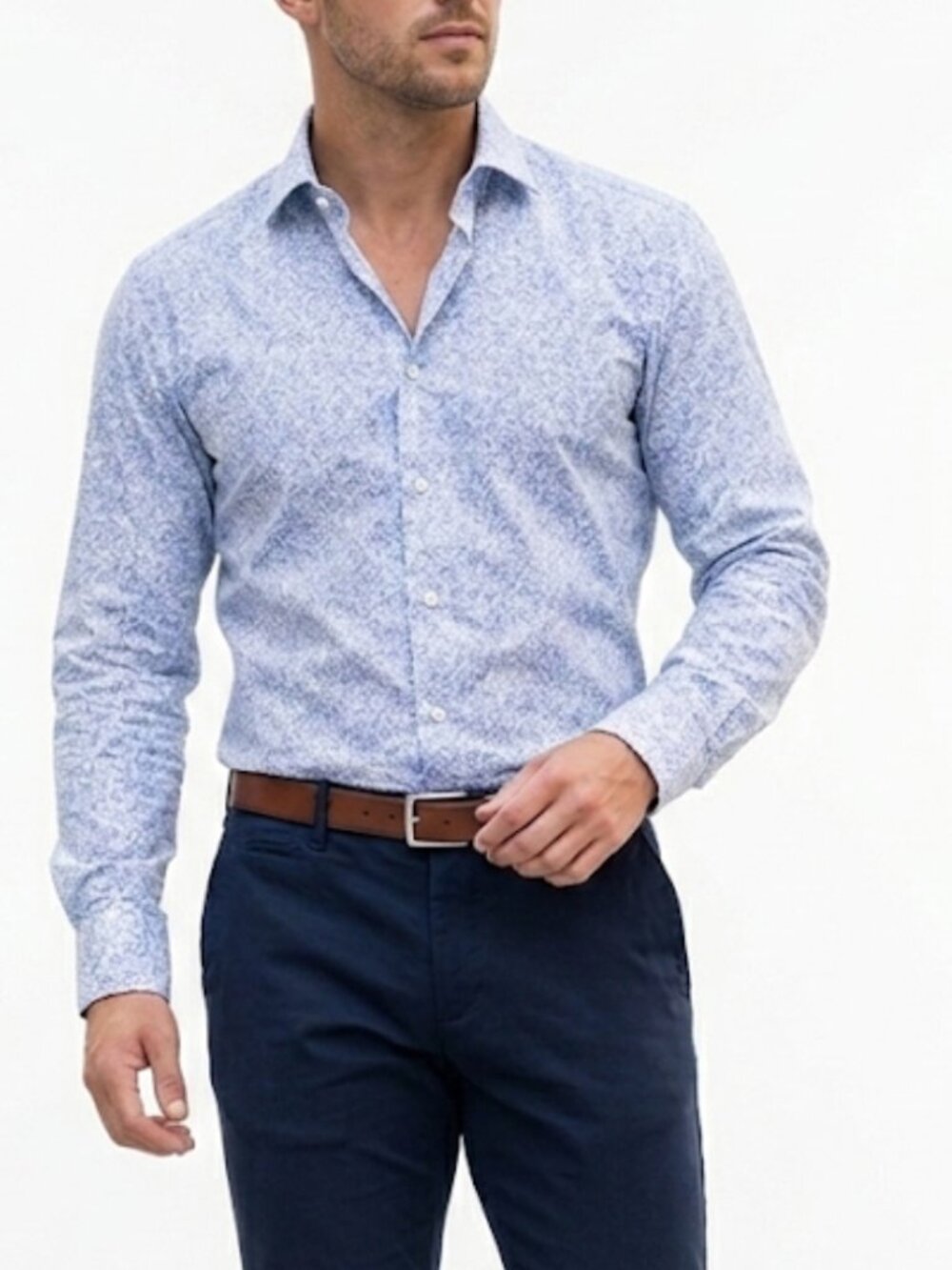 Eton Slim Fit Micro Floral Cotton Twill Button-up Dress Shirt Mens Size 16 NWOT